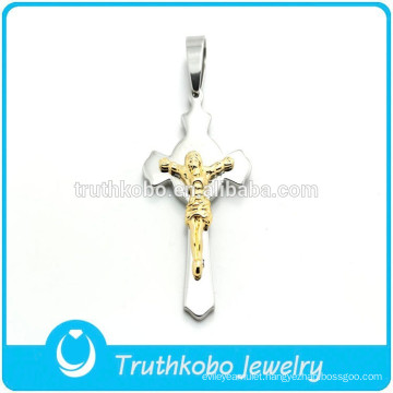 Metal Shiny Wholesale Christian Gold Plated Jesus Silver Cross High Polish Cross Jesus Sideway Pendant